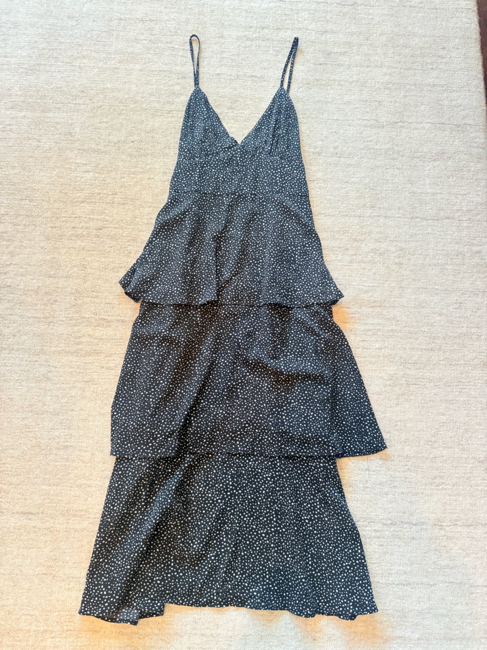 Aqua Black Polka Dot Tiered Midi Dress